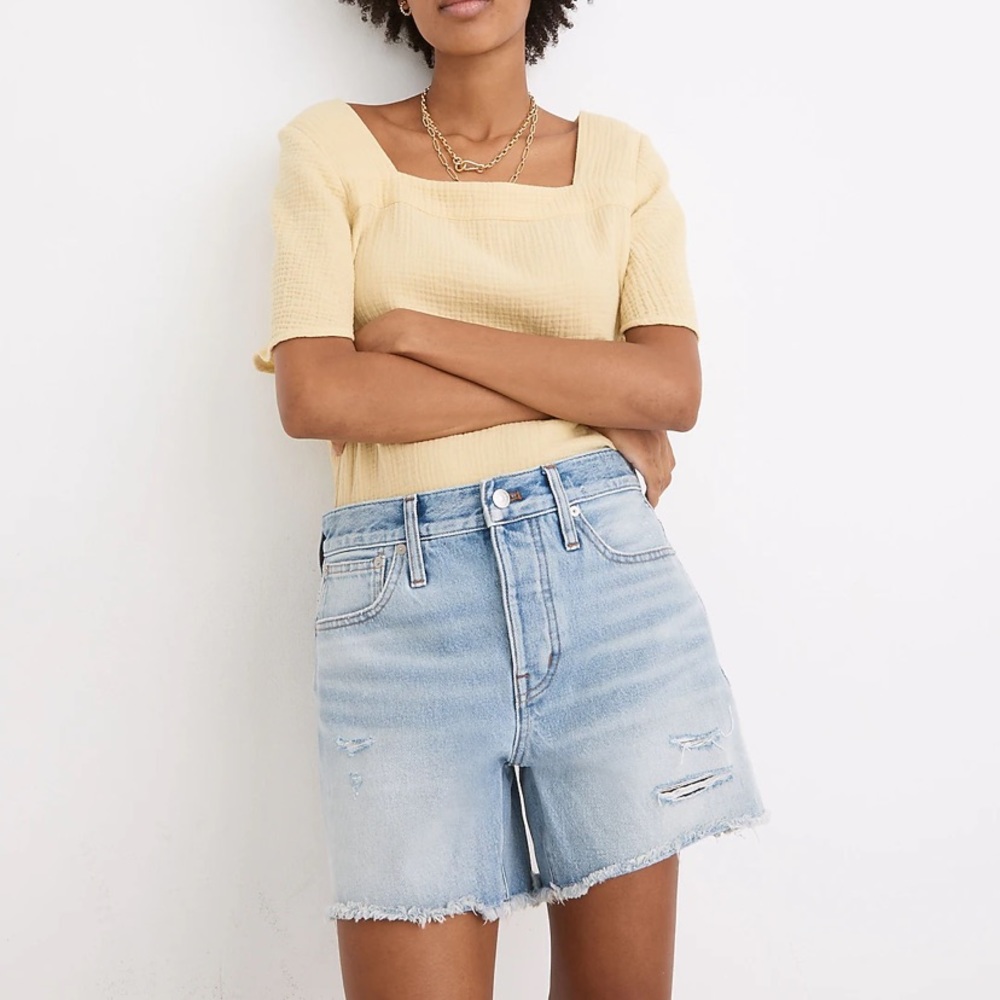Madewell Relaxed Mid-Length Denim Shorts in Selton Wash: Ripped Edition